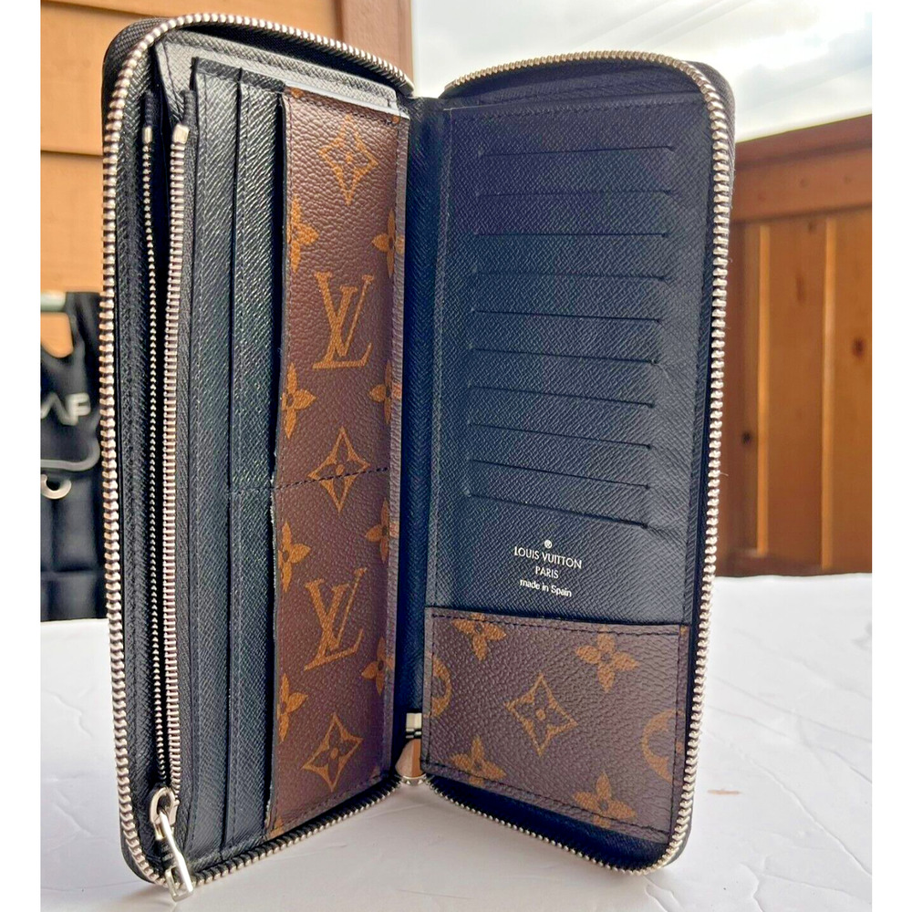 Louis Vuitton Monogram Macassar Zippy Wallet M60109 Black Brown Long Vertical